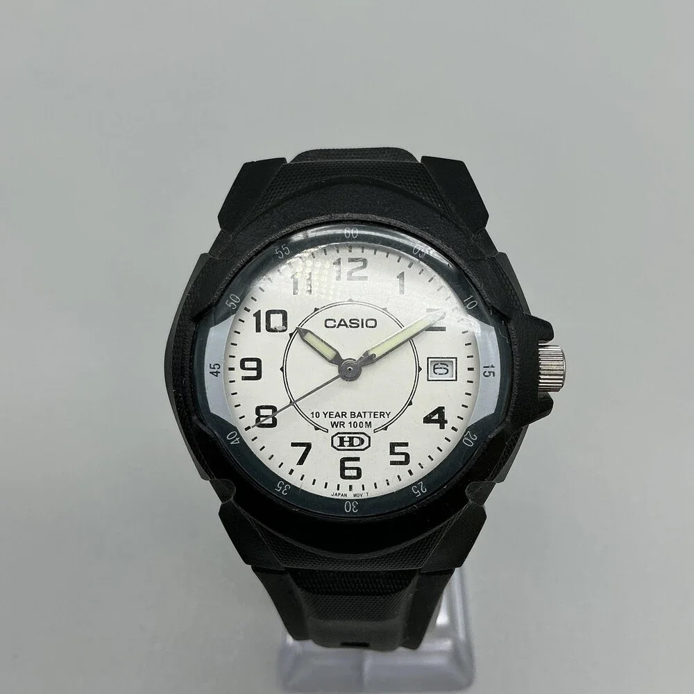 Casio HD 2719 MW-600 Mens Watch 40mm White Dial Date Black Resin New Battery